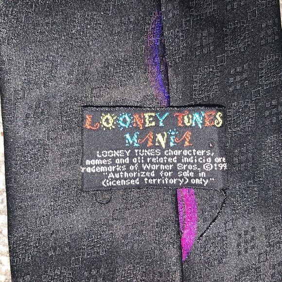 Vintage Looney Tunes Mania & Friends Mens Neck Tie‎ Black Tweety Bird Sylvester - Picture 4 of 8